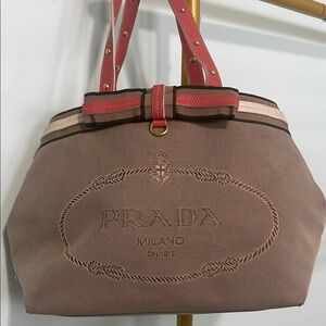 Prada Tan and burnt orange Shoulder Bag with Leather Material and Rounded Shape